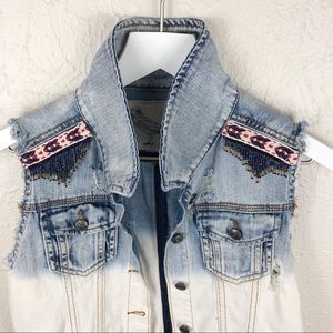 Anthro Denim Beaded Vest